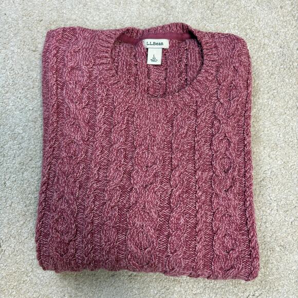 L.L. Bean Women's Double L Crewneck Cable Sweater Pink Size L - Picture 1 of 5